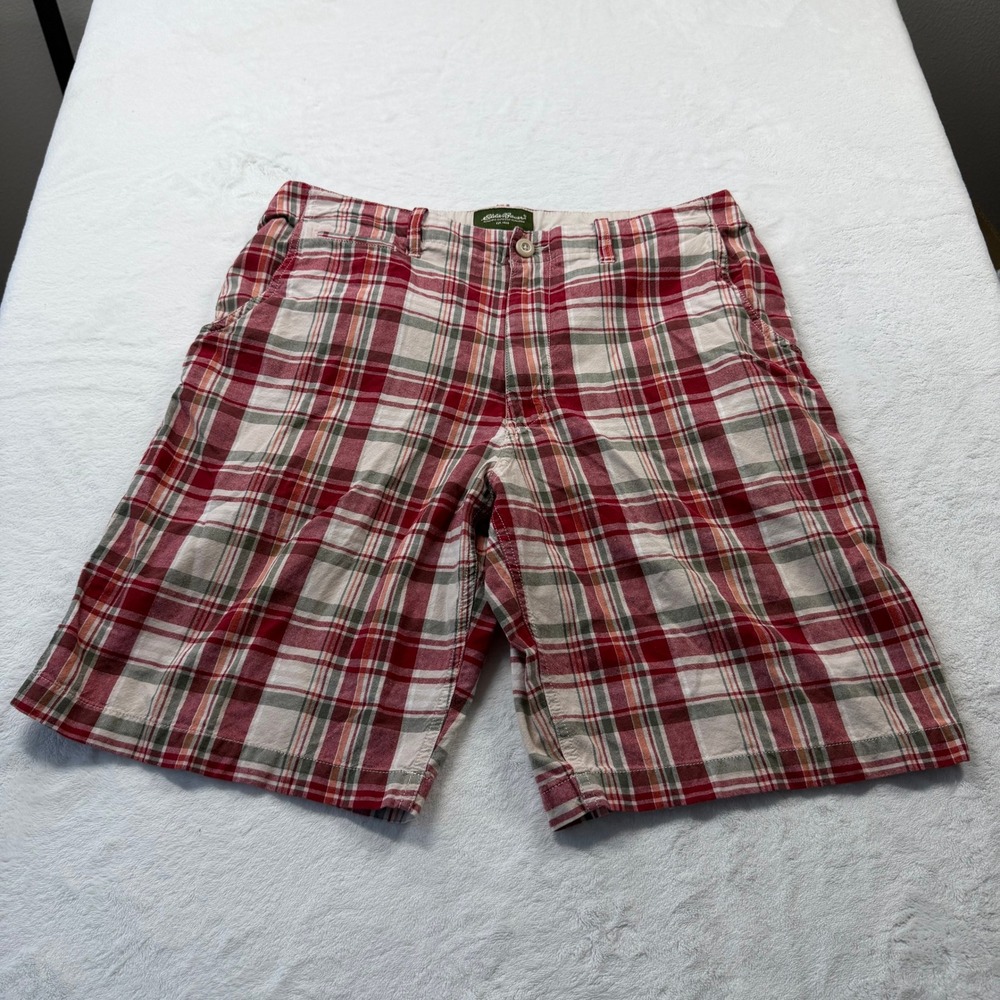 Eddie‎ Bauer Plaid Shorts Mens 35 Red Tan Good 100% Cotton 0127 D1653323